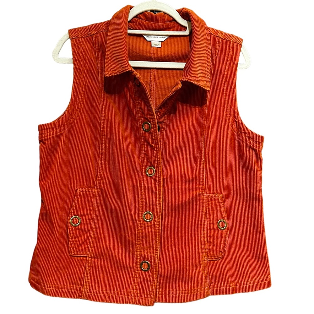 Christopher & Banks Women's Large Rust Orange Corduroy Grommet Snap Up V…